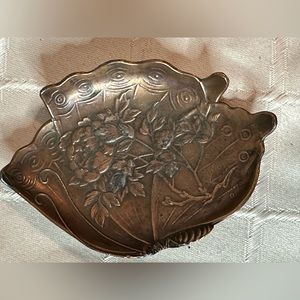 Vintage Japanese Small Floral Copper Dish